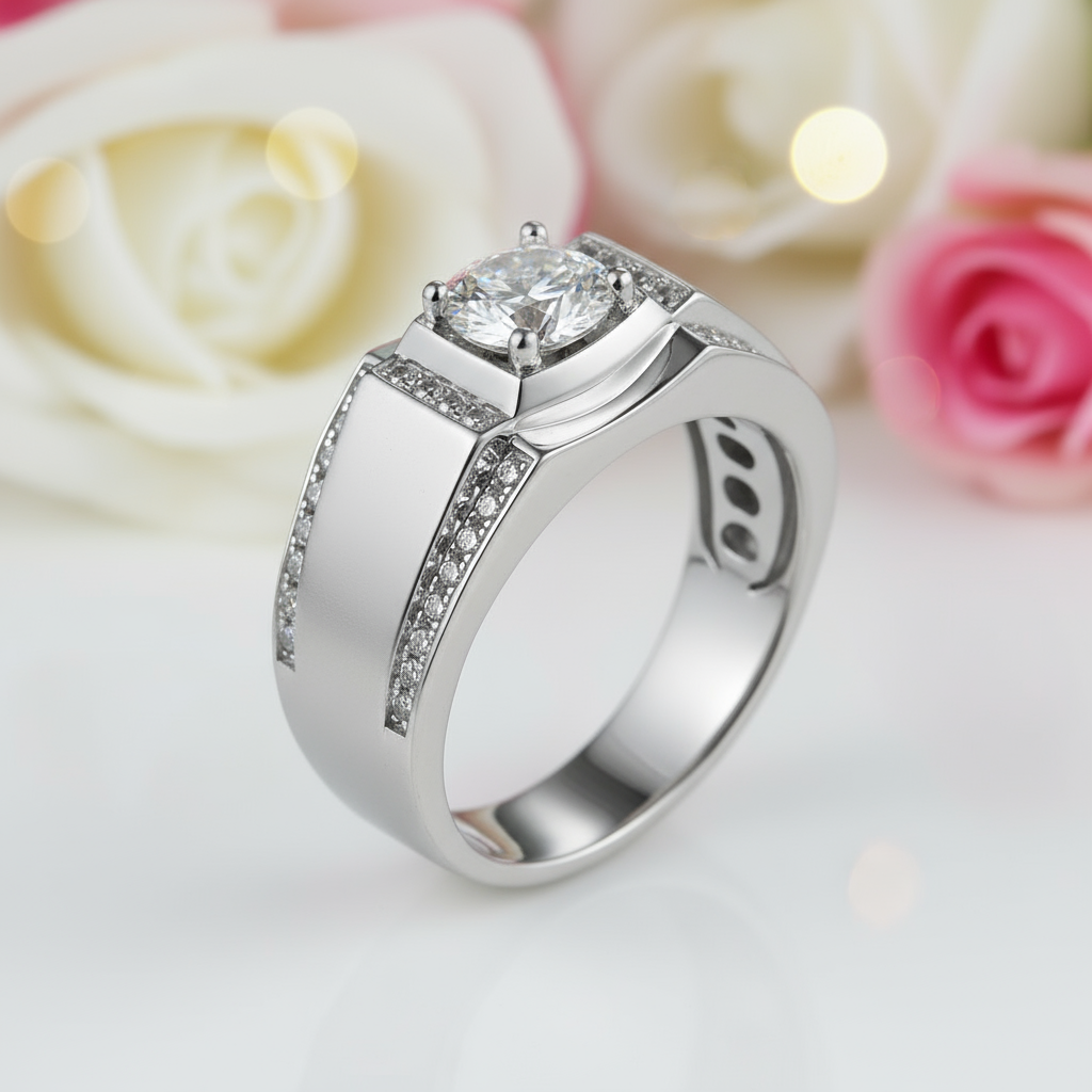 1.0ct Round Diamond Center Channel Sides Men's Diamond Ring-Black Diamonds New York