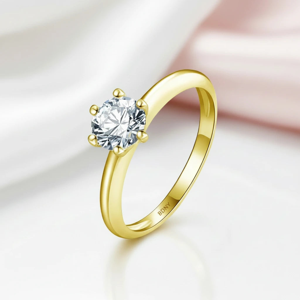 10k Gold 0.8 Ct Round Diamond Option Solitaire Engagement Ring-Black Diamonds New York