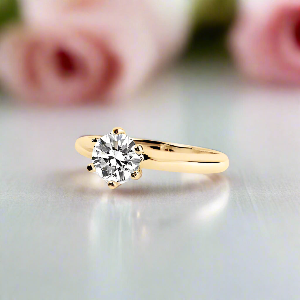 10k Gold 0.8 Ct Round Diamond Solitaire Engagement Ring-Black Diamonds New York