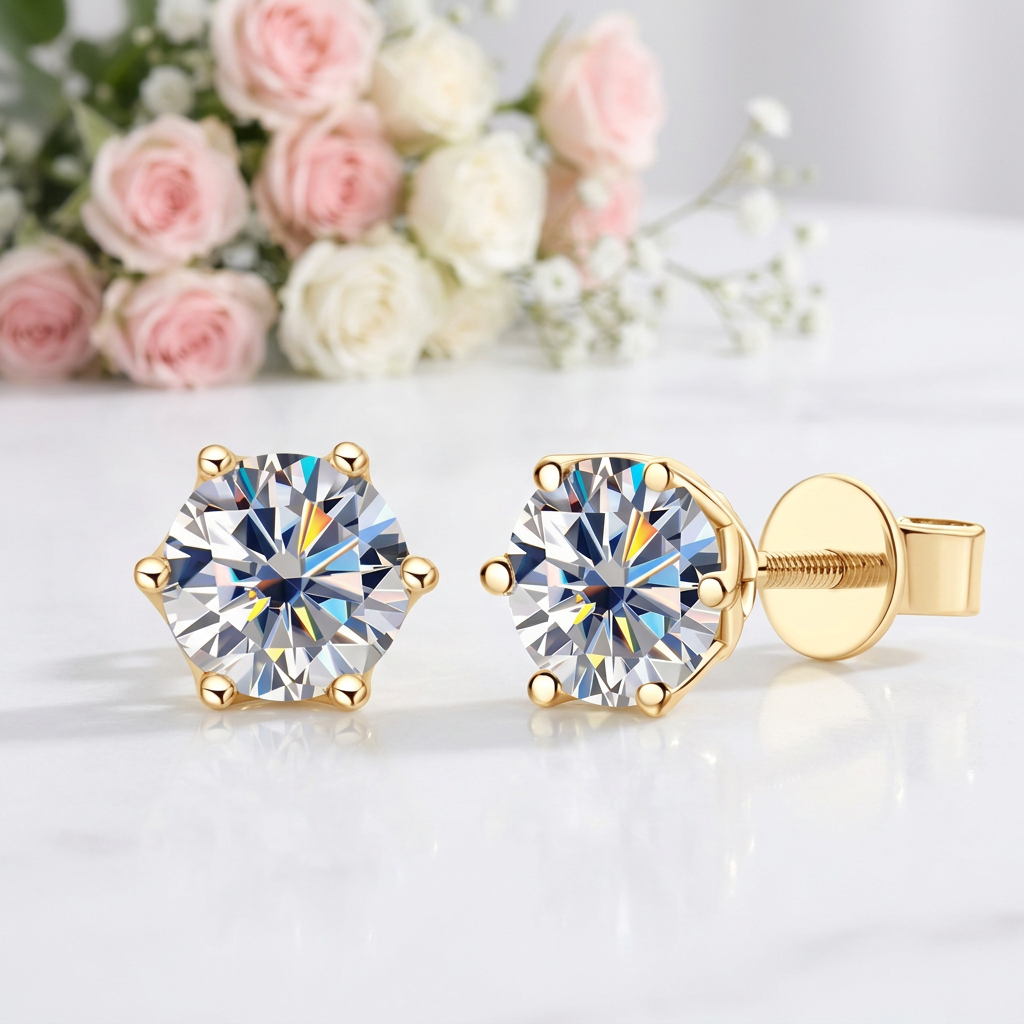 10k Solid Gold 1.0 Ct Round Cut Diamond Option Stud Earrings-Black Diamonds New York