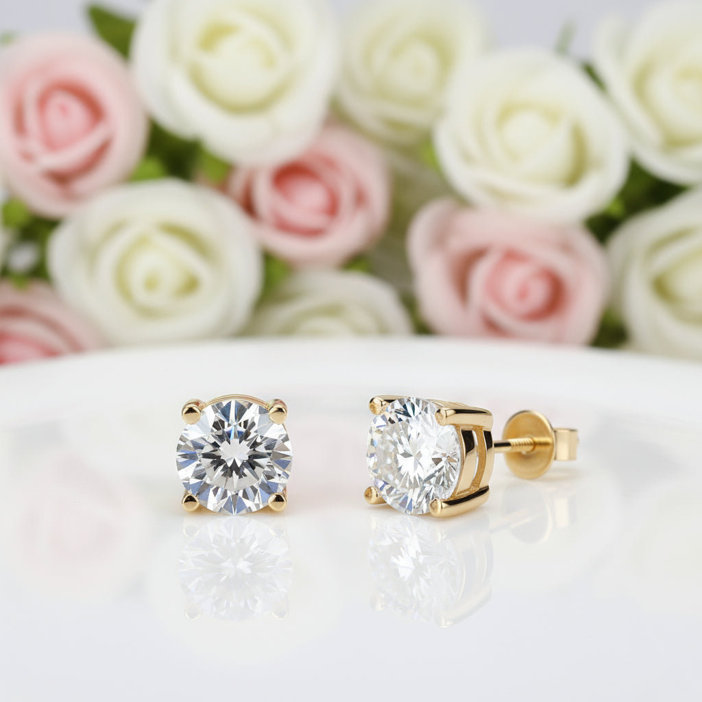 10k Solid Gold 2.0 Ct Round Cut Diamond Stud Earrings-Black Diamonds New York