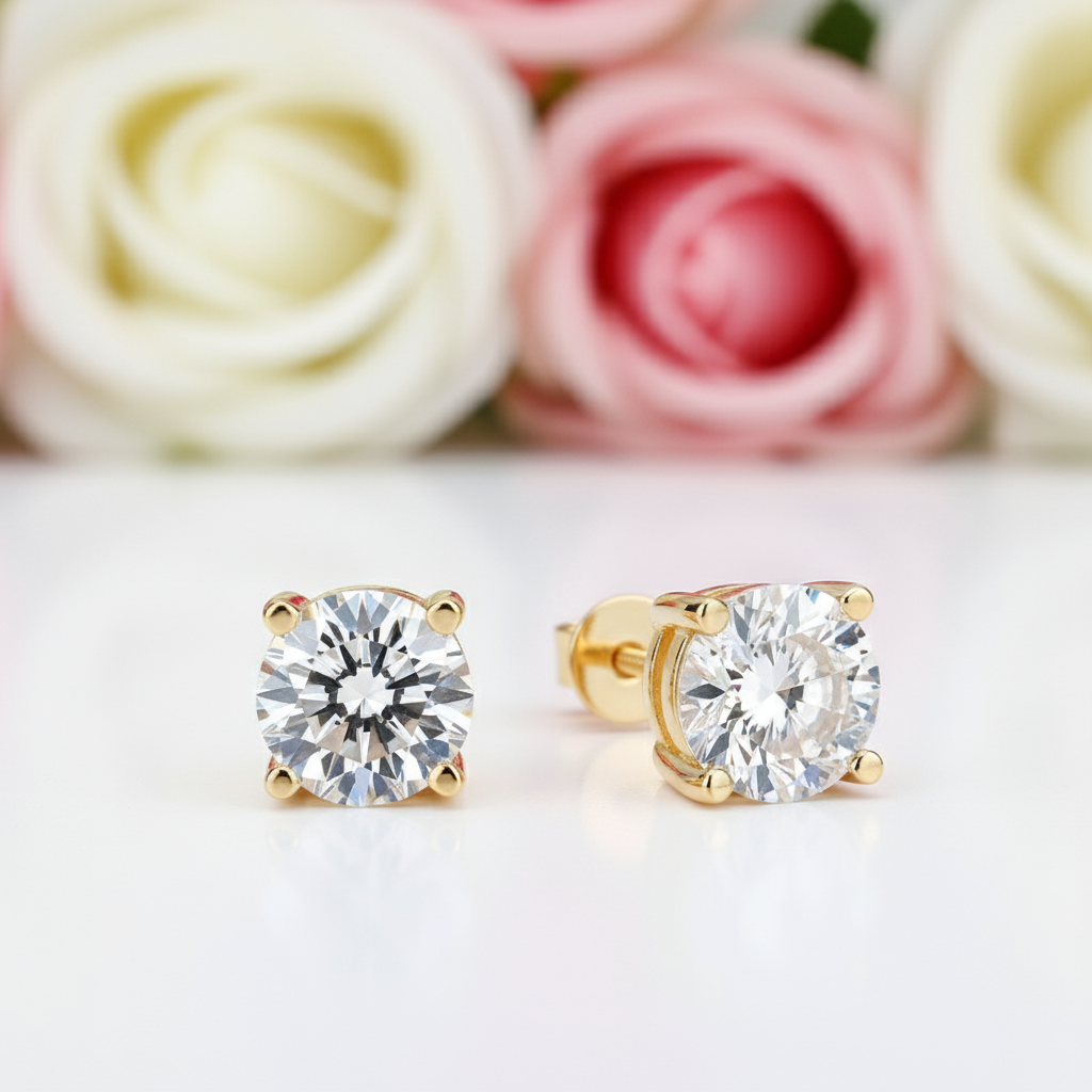 10k Solid Gold 2.0 Ct Round Cut Diamond Option Stud Earrings-Black Diamonds New York