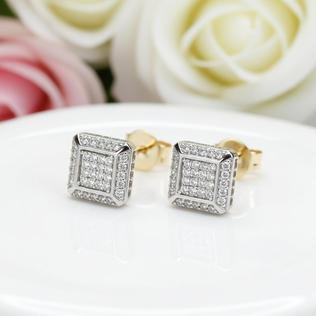 10k Solid Gold Micro Inlaid Diamond Stud Earrings-Black Diamonds New York