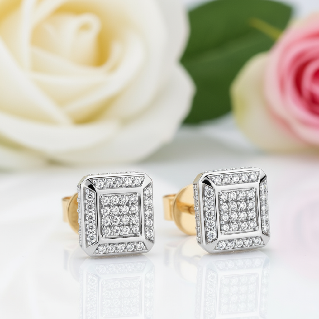 10k Solid Gold Micro Inlaid Diamond Stud Earrings-Black Diamonds New York