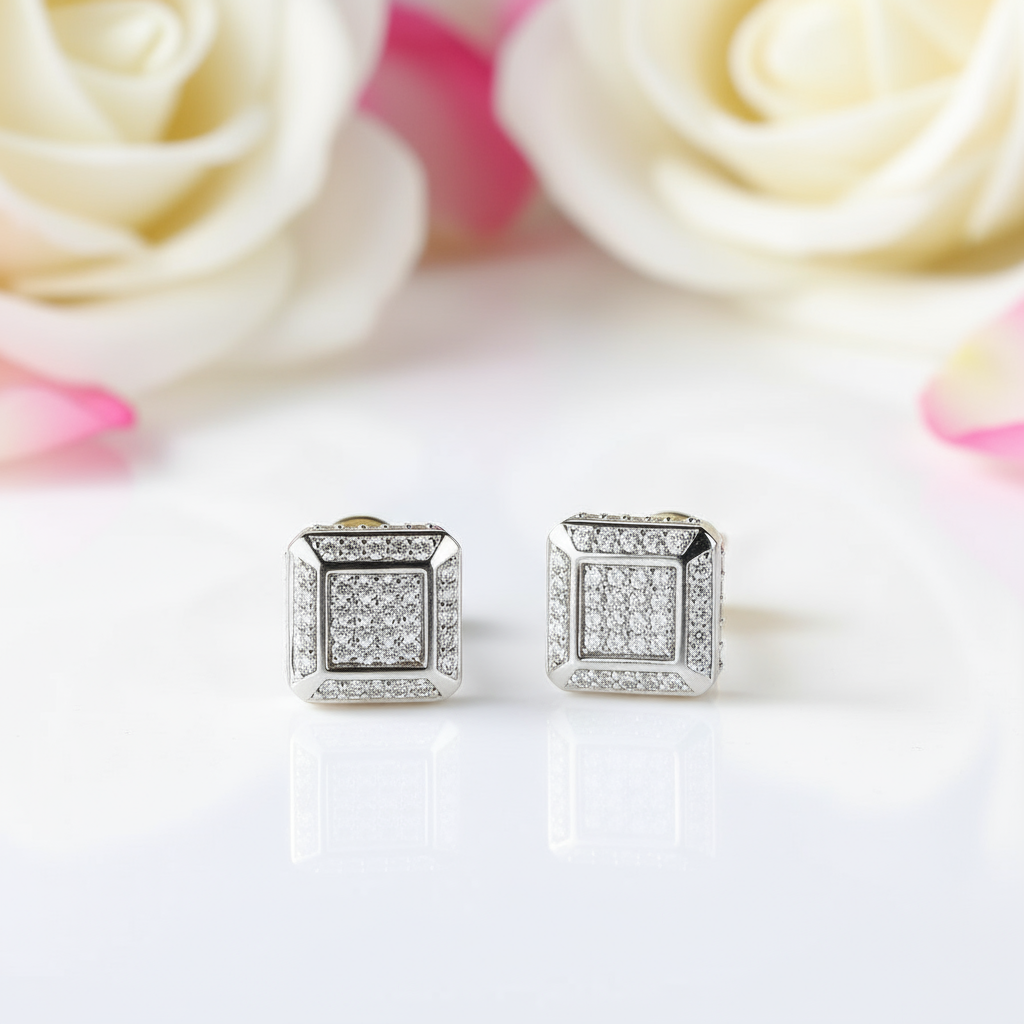 10k Solid Gold Micro Inlaid Diamond Stud Earrings-Black Diamonds New York