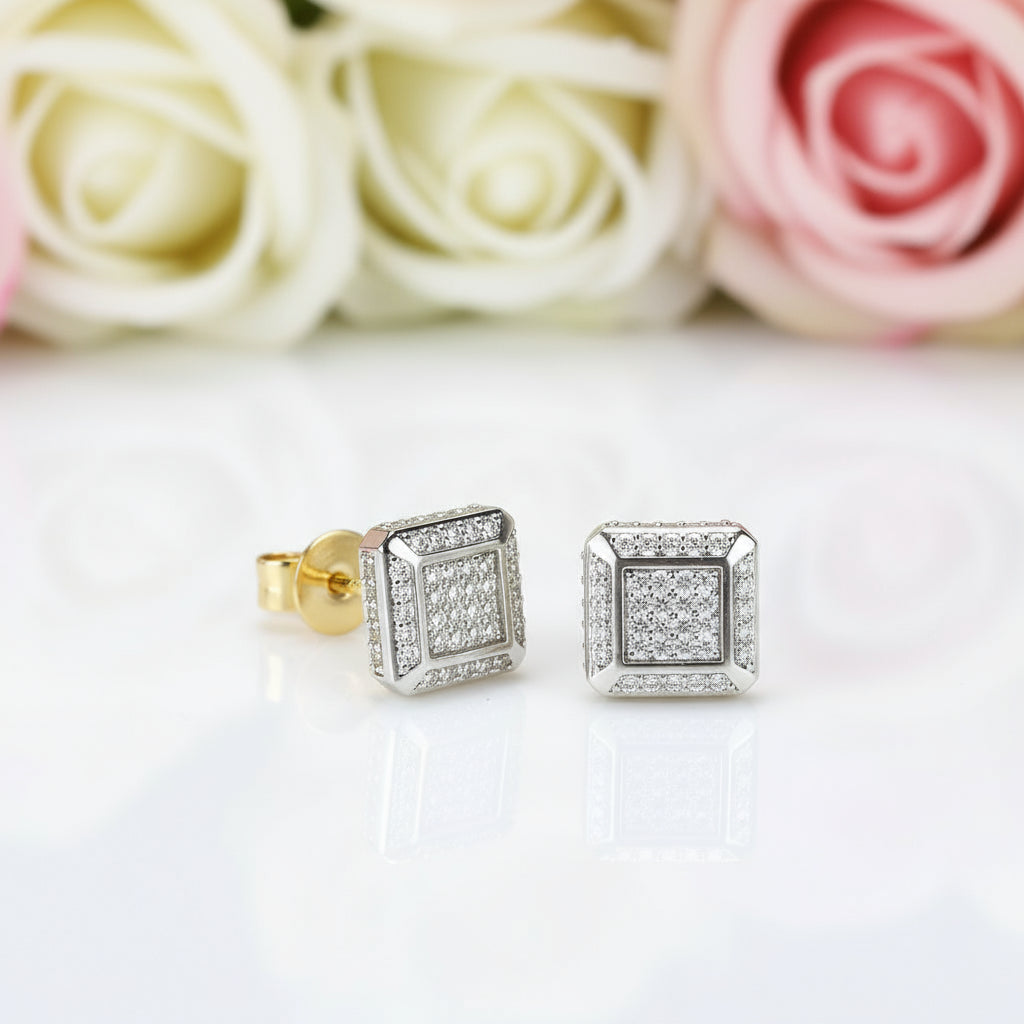 10k Solid Gold Micro Inlaid Diamond Stud Earrings-Black Diamonds New York