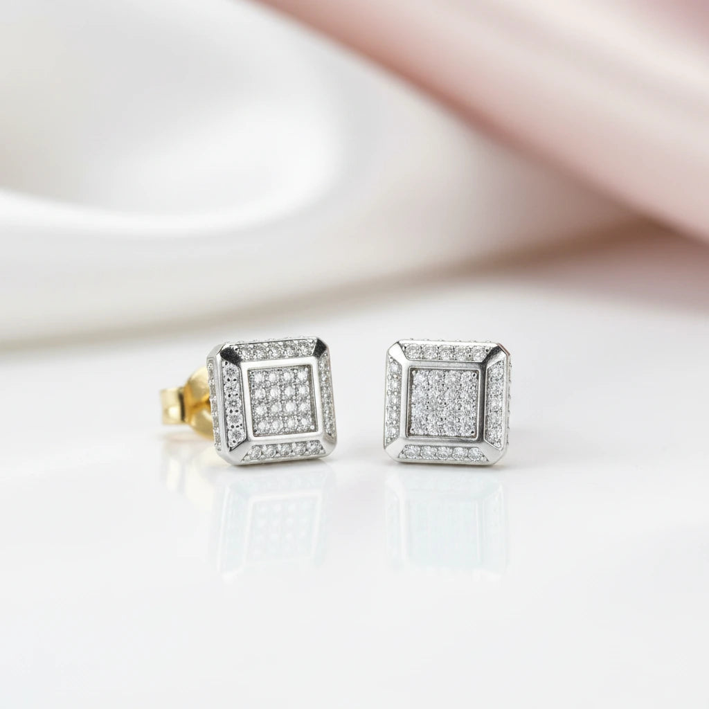10k Solid Gold Micro Inlaid Diamond Option Stud Earrings-Black Diamonds New York