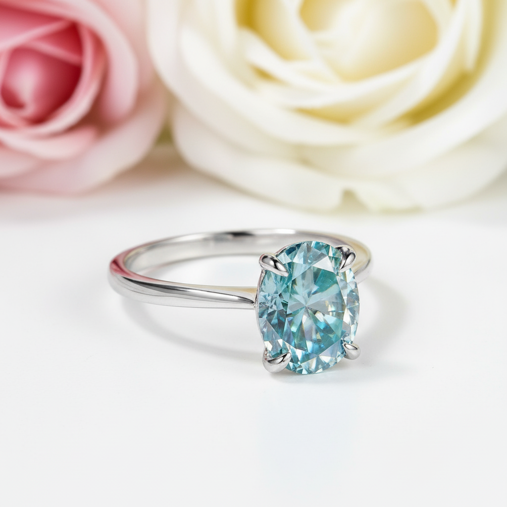 10k Solid Gold Oval Diamond Engagement Ring-Black Diamonds New York