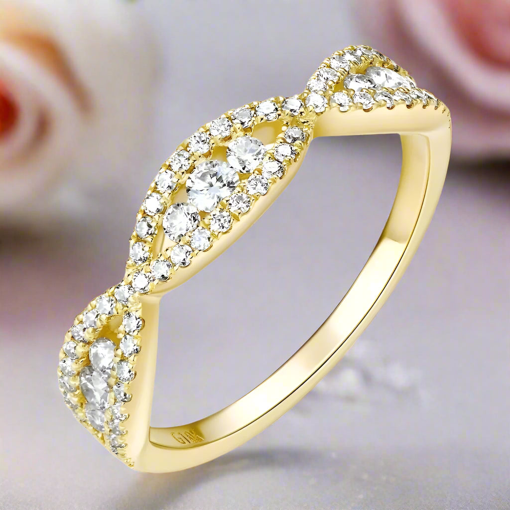 10k Solid Gold Round Cut Diamond Twist Wedding Band-Black Diamonds New York