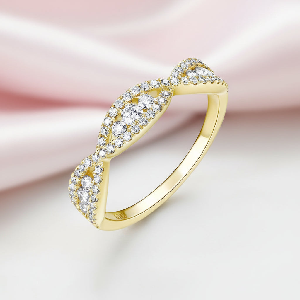 10k Yellow Gold Round Cut Diamond Option Twist Wedding Band-Black Diamonds New York