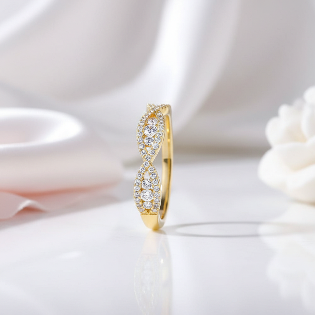 10k Yellow Gold Round Cut Diamond Option Twist Wedding Band-Black Diamonds New York