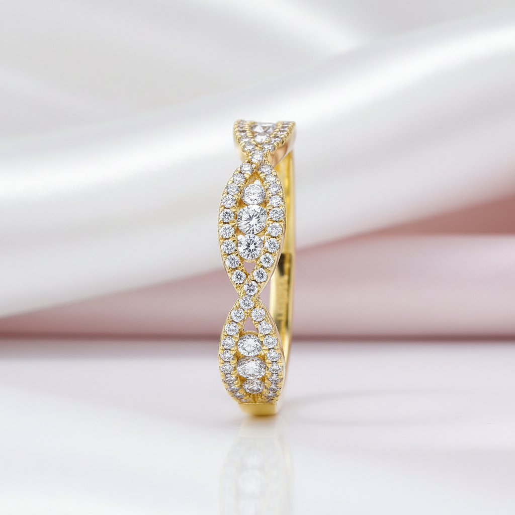 10k Yellow Gold Round Cut Diamond Option Twist Wedding Band-Black Diamonds New York