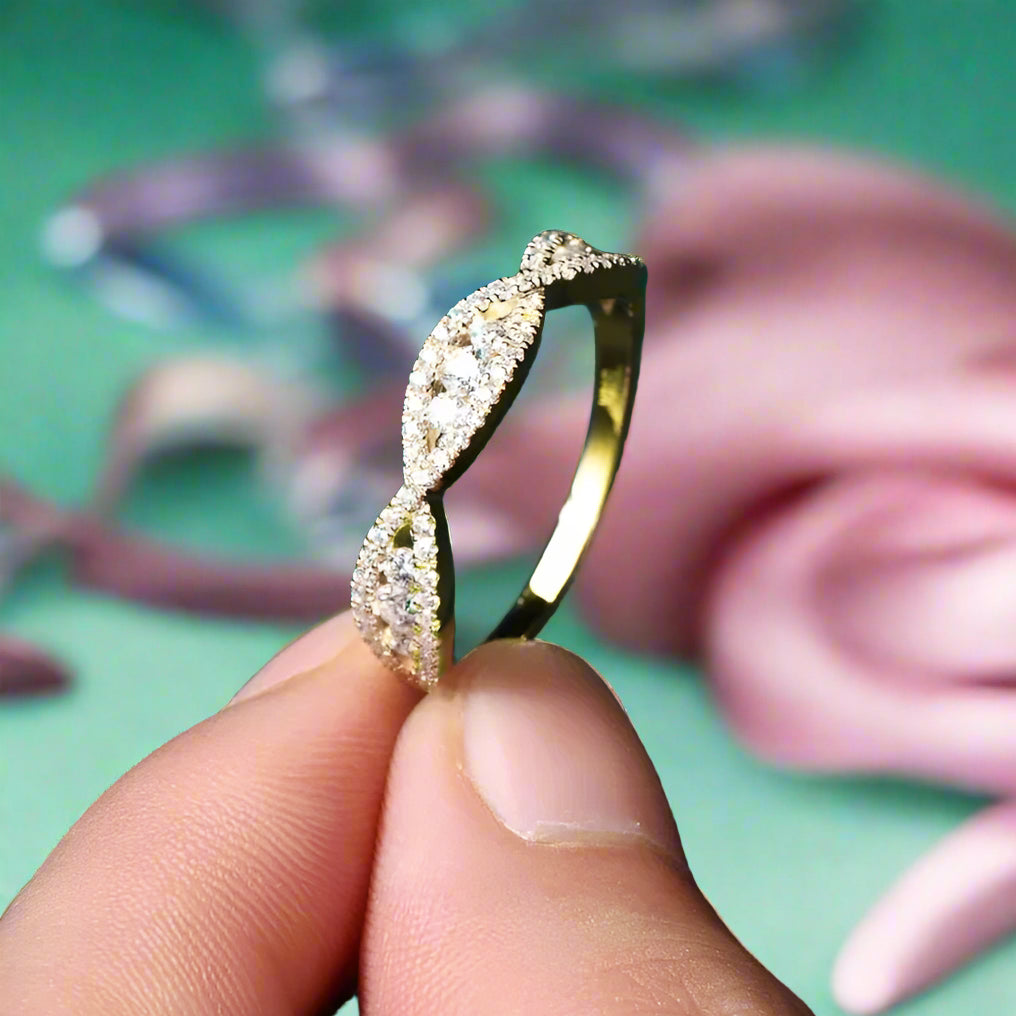 10k Solid Gold Round Cut Diamond Twist Wedding Band-Black Diamonds New York