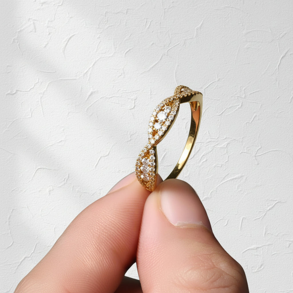 10k Yellow Gold Round Cut Diamond Option Twist Wedding Band-Black Diamonds New York