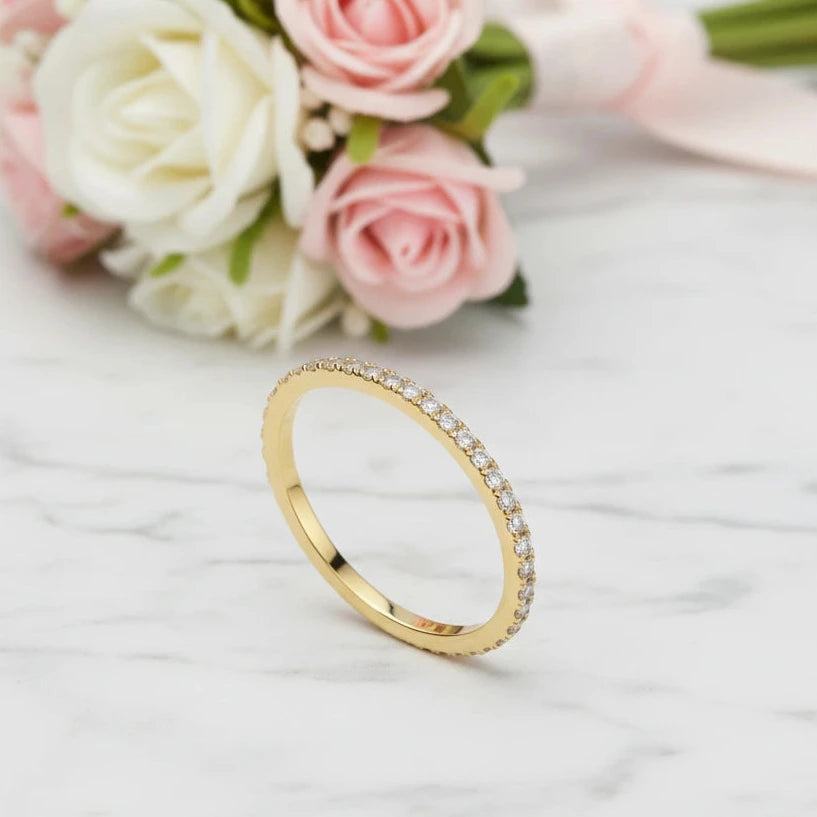 10k Solid Gold Stackable Diamond Option Wedding Band-Black Diamonds New York