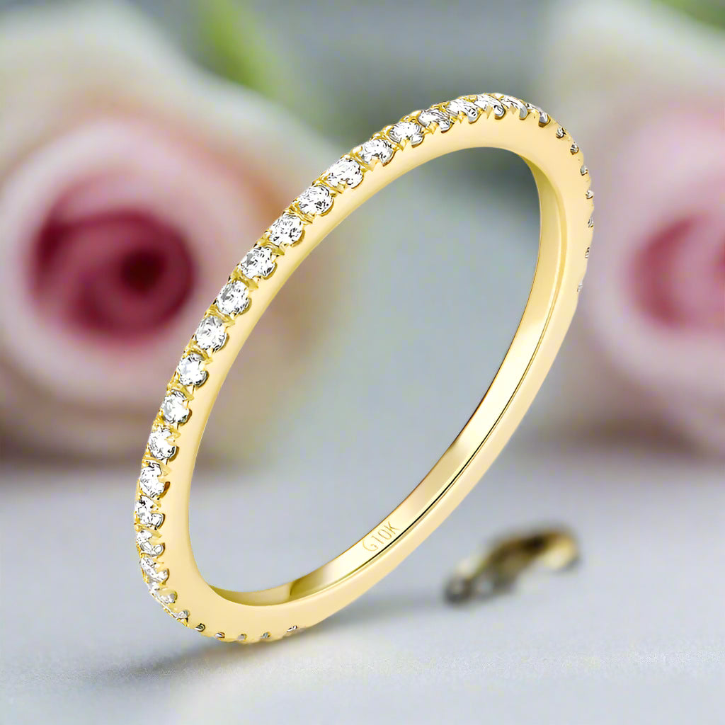 10k Solid Gold Stackable Diamond Wedding Band-Black Diamonds New York