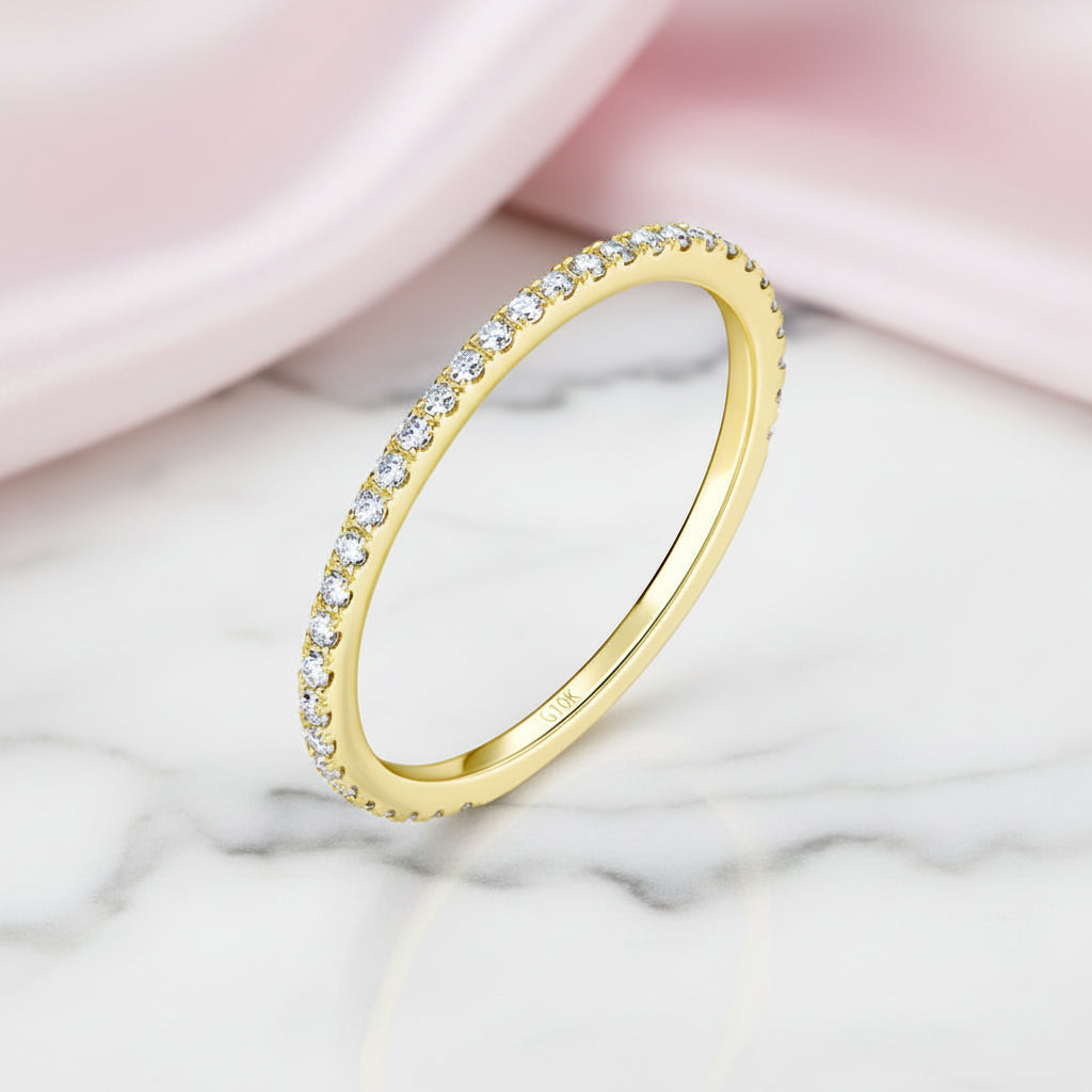 10k Solid Gold Stackable Diamond Option Wedding Band-Black Diamonds New York