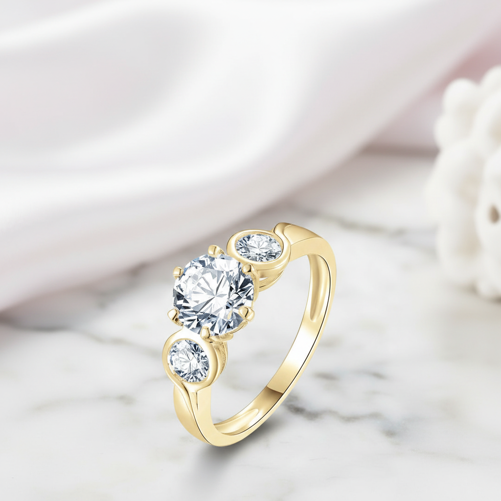 10k Solid Gold Three Stone Round Diamond Option Engagement Ring-Black Diamonds New York