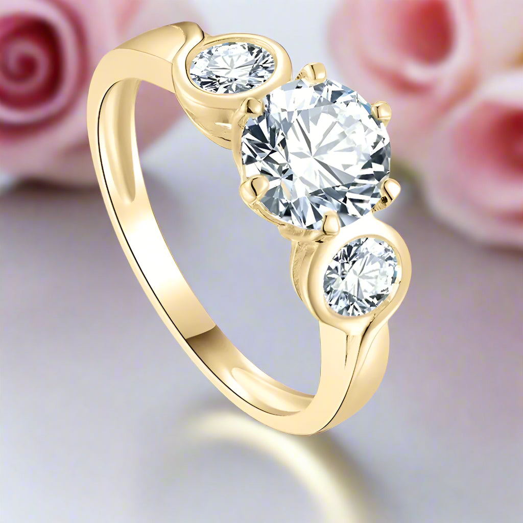 10k Solid Gold Three Stone Round Diamond Engagement Ring-Black Diamonds New York