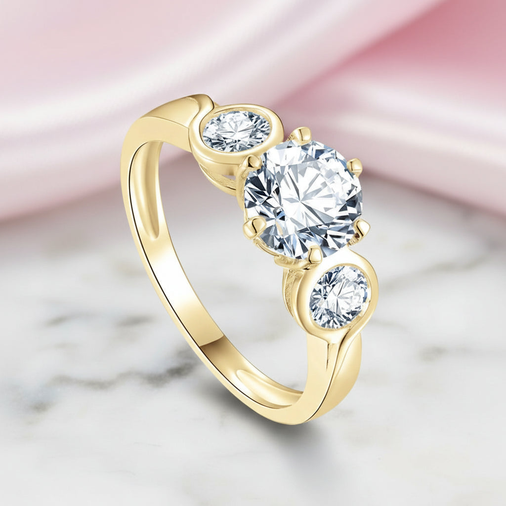 10k Solid Gold Three Stone Round Diamond Option Engagement Ring-Black Diamonds New York