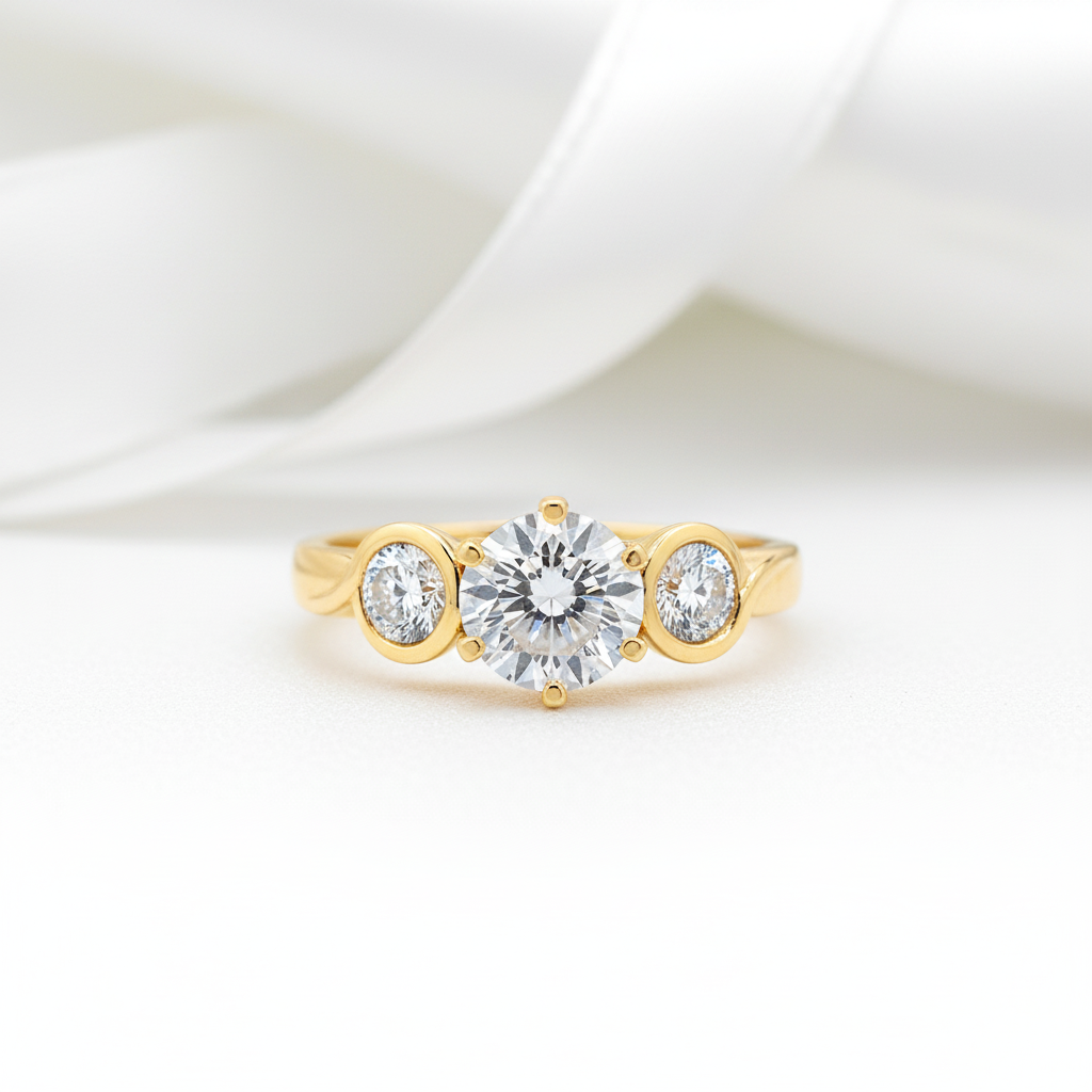 10k Solid Gold Three Stone Round Diamond Option Engagement Ring-Black Diamonds New York