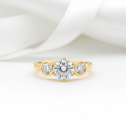 10k Solid Gold Three Stone Round Diamond Option Engagement Ring-Black Diamonds New York