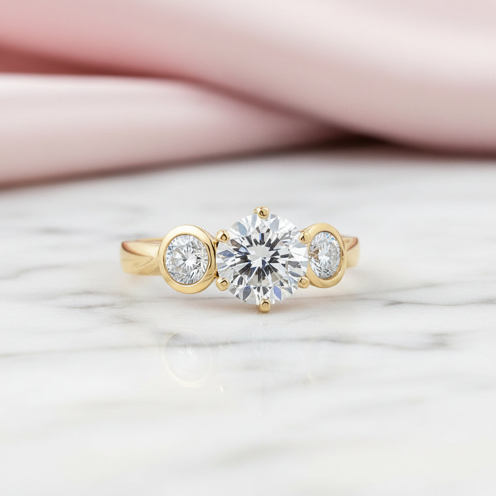 10k Solid Gold Three Stone Round Diamond Option Engagement Ring-Black Diamonds New York