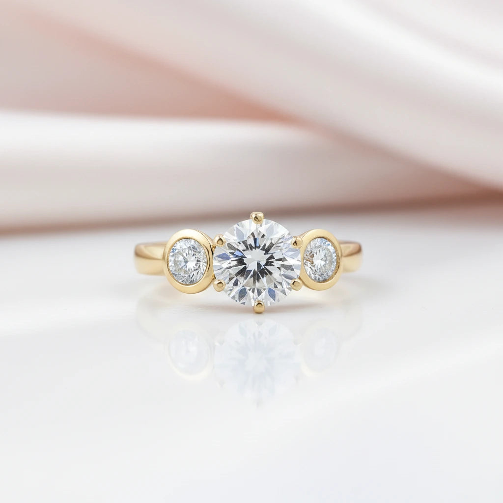 10k Solid Gold Three Stone Round Diamond Option Engagement Ring-Black Diamonds New York