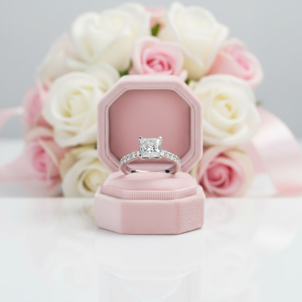10k White Gold 1.0 Ct Princess Cut Diamond Option Engagement Ring-Black Diamonds New York