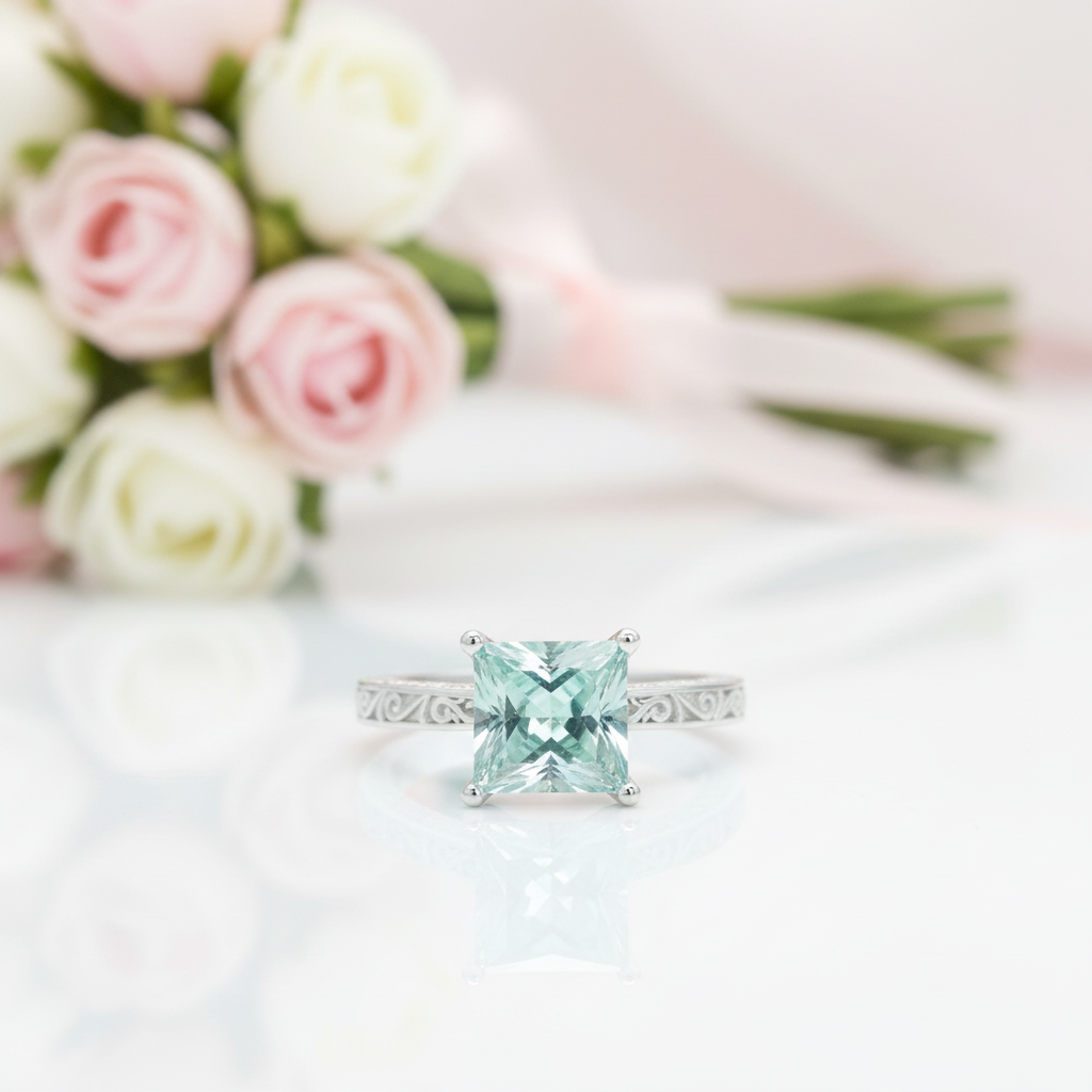 10k White Gold 2.5ct 7.5mm Blue Princess Cut Diamond Option Engagement Ring-Black Diamonds New York