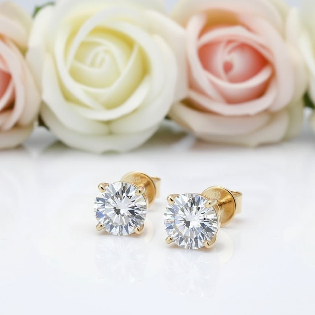 10k Yellow Gold 0.8 Ct Round Cut Diamond Stud Earrings-Black Diamonds New York