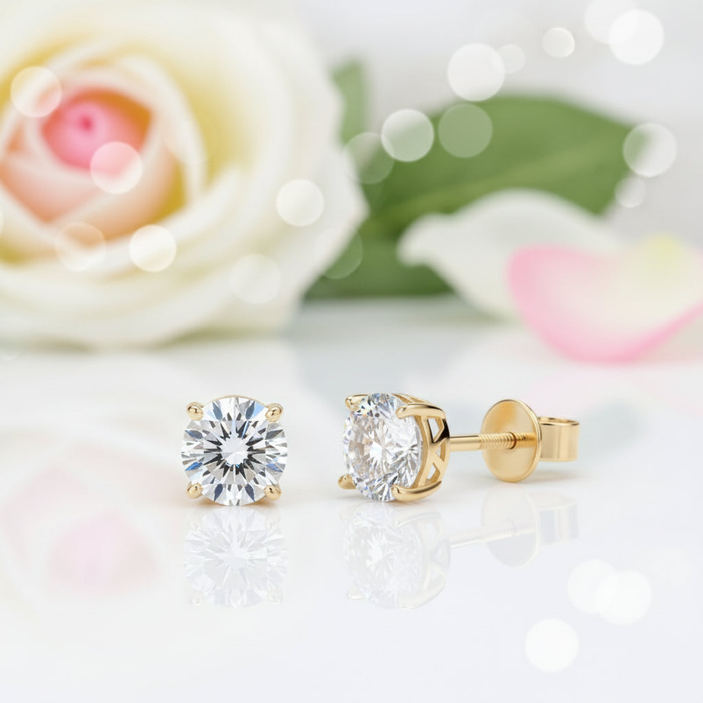 10k Yellow Gold 0.8 Ct Round Cut Diamond Stud Earrings-Black Diamonds New York