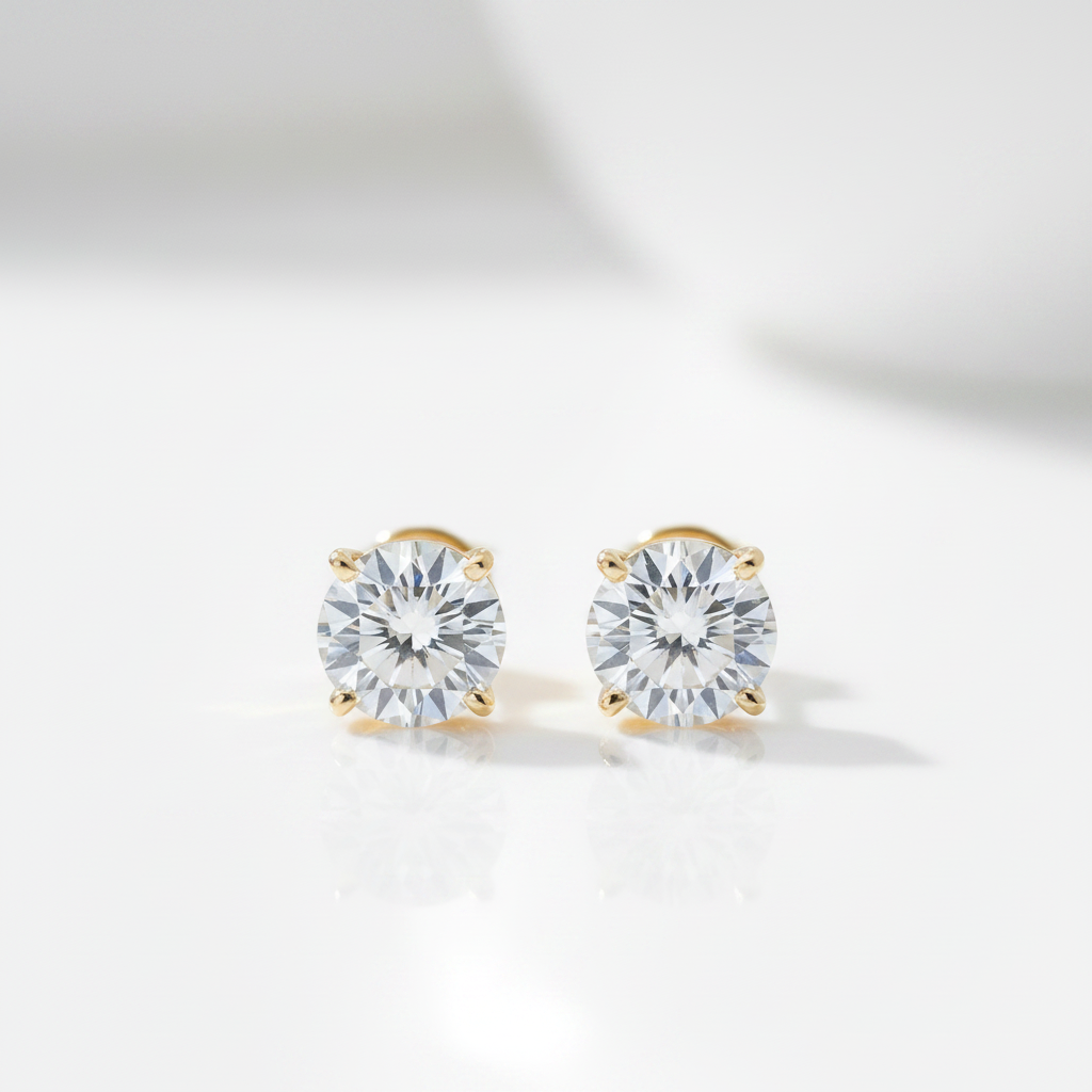 10k Yellow Gold 0.8 Ct Round Cut Diamond Option Stud Earrings-Black Diamonds New York