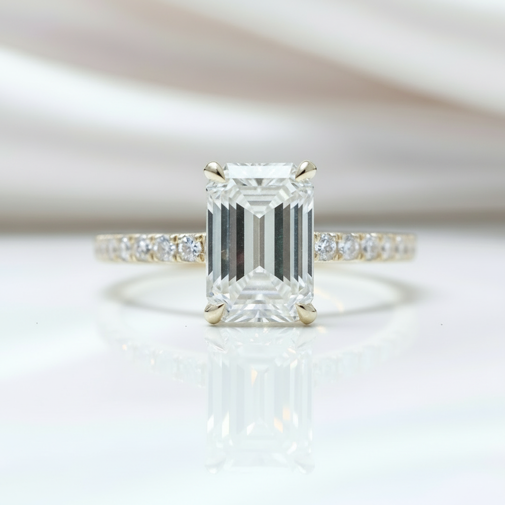 10K Yellow Gold 2CT 6*9mm Emerald Cut Diamond Engagement Ring-Black Diamonds New York