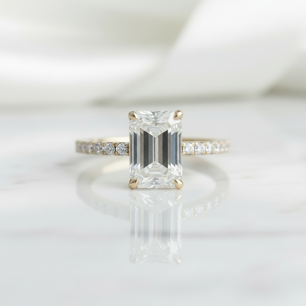 10K Yellow Gold 2CT 6*9mm Emerald Cut Diamond Engagement Ring-Black Diamonds New York