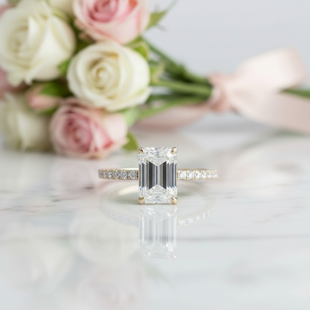 10K Yellow Gold 2CT 6*9mm Emerald Cut Diamond Engagement Ring-Black Diamonds New York
