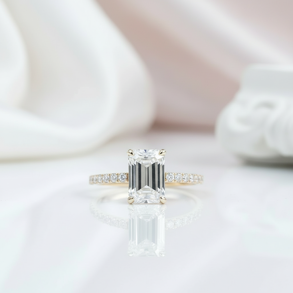 10K Yellow Gold 2CT 6*9mm Emerald Cut Diamond Engagement Ring-Black Diamonds New York