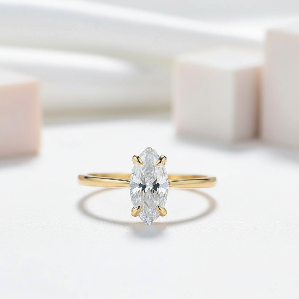 10K Yellow Gold Marquise Cut Diamond Ring-Black Diamonds New York