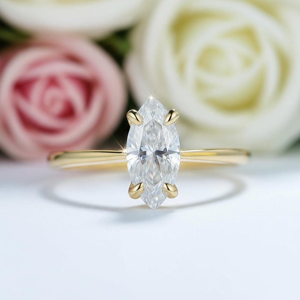 10K Yellow Gold Marquise Cut Diamond Ring-Black Diamonds New York