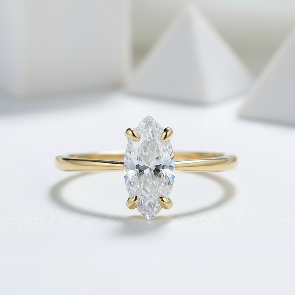 10K Yellow Gold Marquise Cut Diamond Ring-Black Diamonds New York