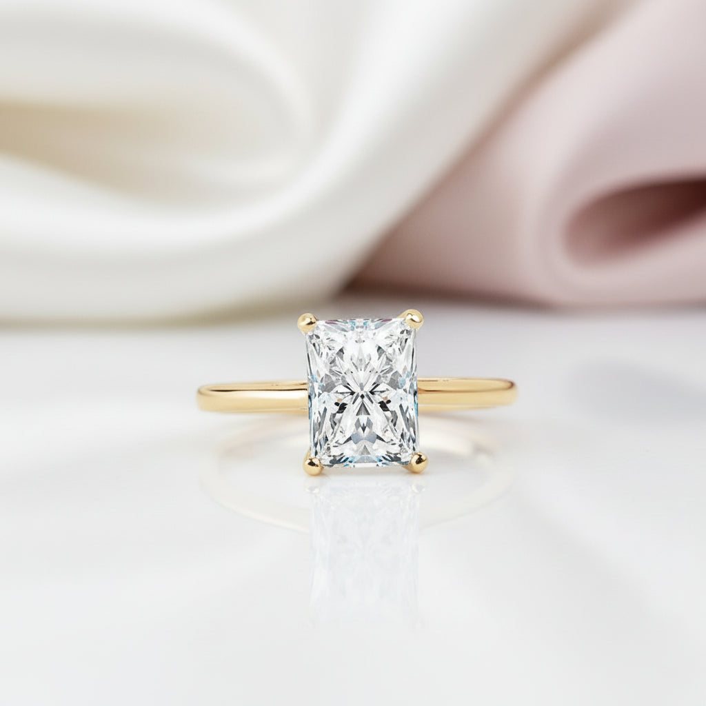 10k Yellow Gold Radiant Cut Diamond Option Solitaire Engagement Ring-Black Diamonds New York