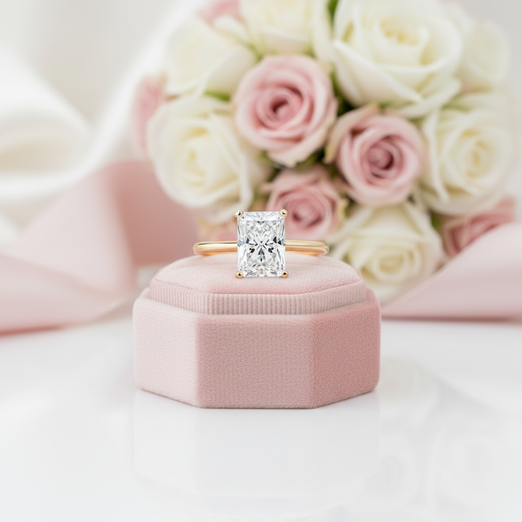 10k Yellow Gold Radiant Cut Diamond Option Solitaire Engagement Ring-Black Diamonds New York