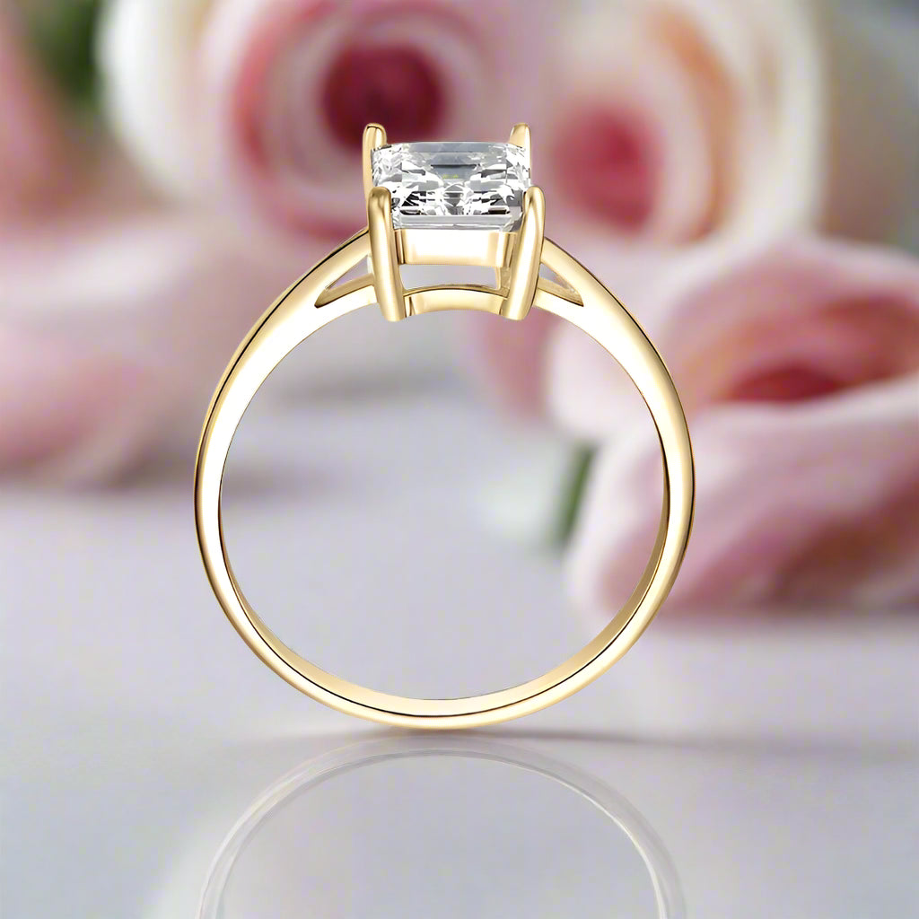 10k Yellow Gold Radiant Cut Diamond Solitaire Engagement Ring-Black Diamonds New York