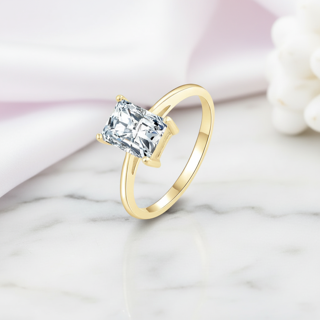 10k Yellow Gold Radiant Cut Diamond Option Solitaire Engagement Ring-Black Diamonds New York