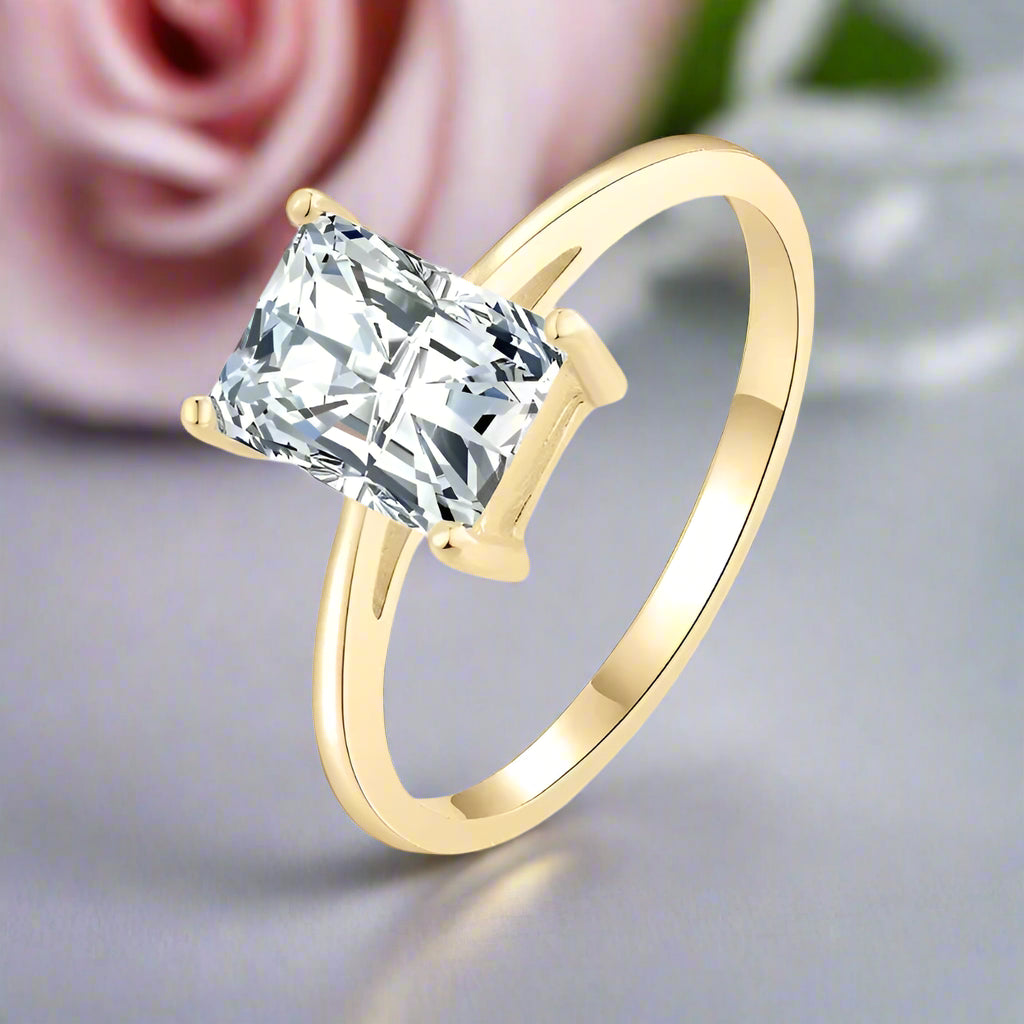 10k Yellow Gold Radiant Cut Diamond Solitaire Engagement Ring-Black Diamonds New York