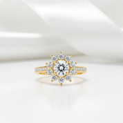 10k Yellow Gold Round Diamond Option Sunflower Shaped Engagement Ring-Black Diamonds New York