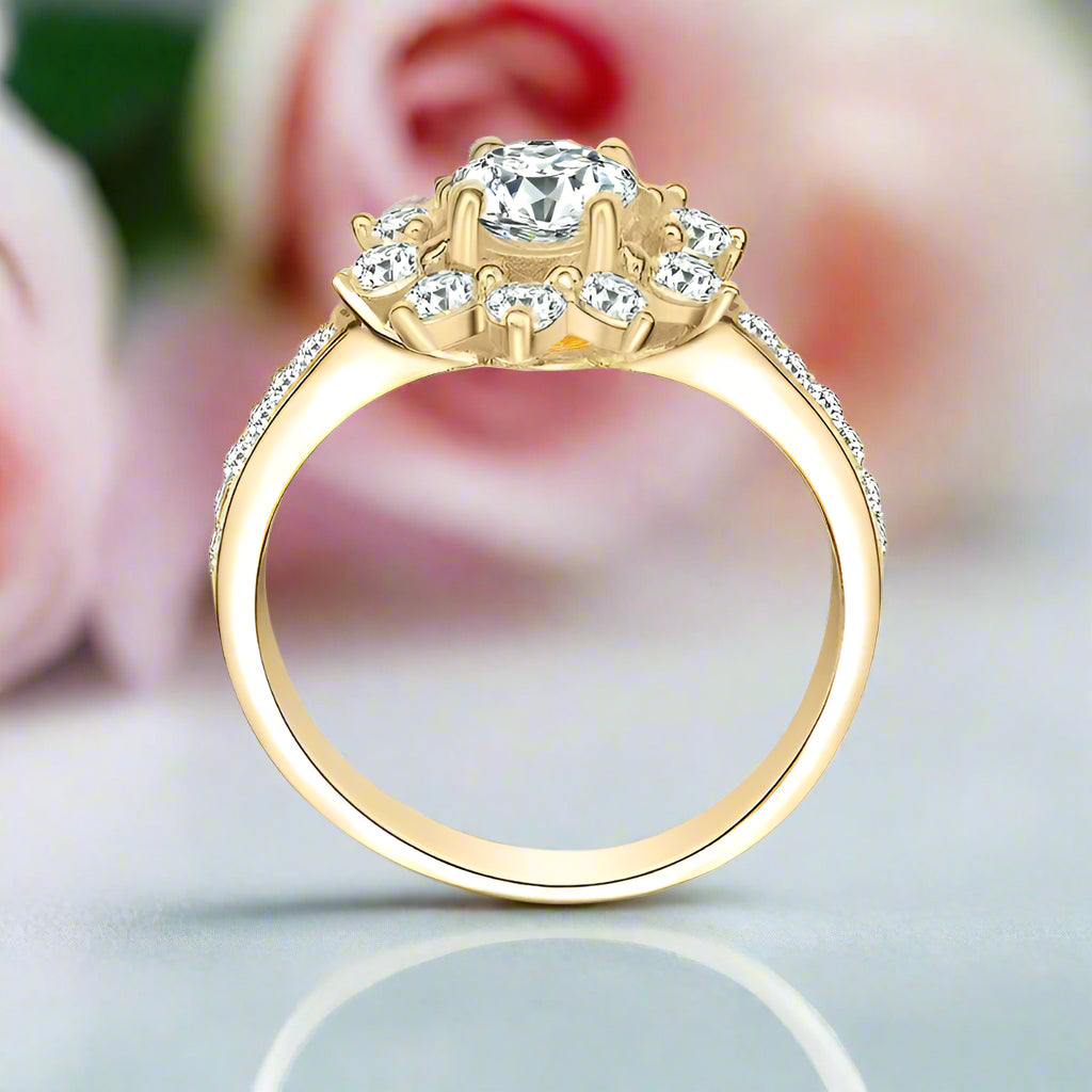 10k Yellow Gold Round Diamond Sunflower Shaped Engagement Ring-Black Diamonds New York