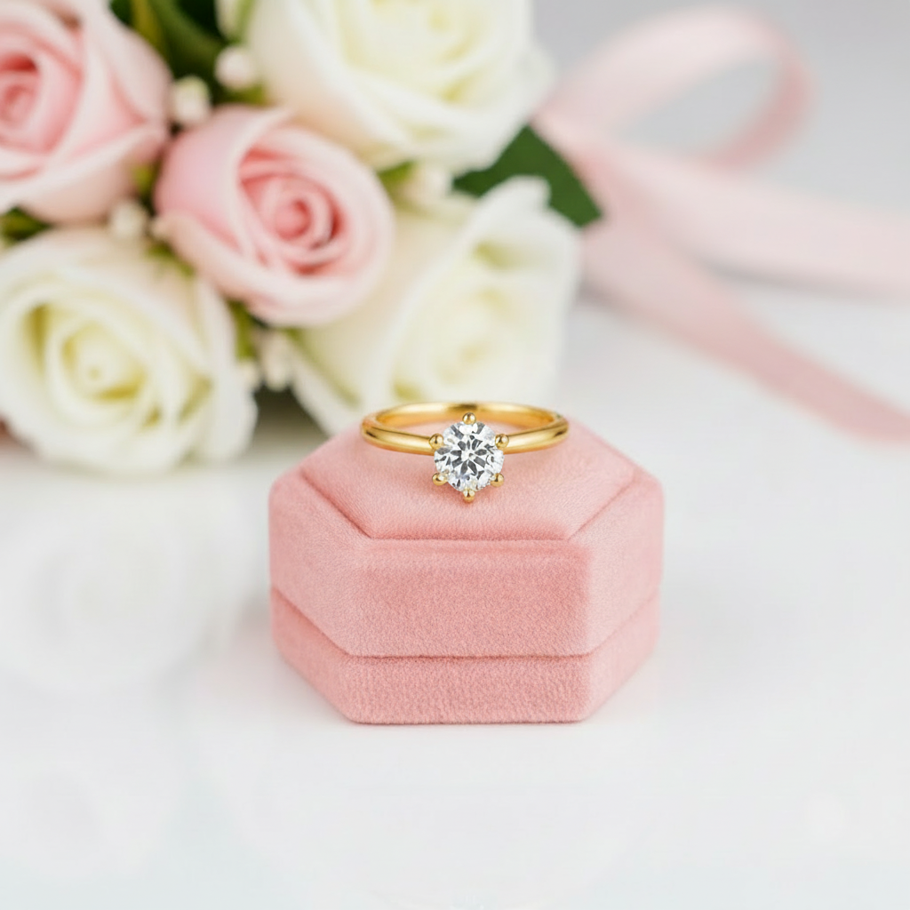 10k Gold 0.8 Ct Round Diamond Option Solitaire Engagement Ring-Black Diamonds New York