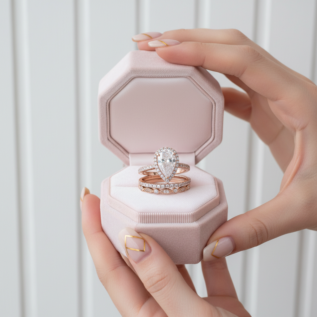 10k Rose Gold Halo Pear Cut Diamond 3pcs Wedding Ring Set-Black Diamonds New York