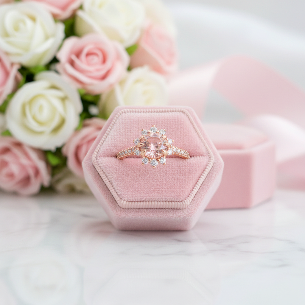 10k Rose Gold Morganite Gemstone Engagement Ring-Black Diamonds New York